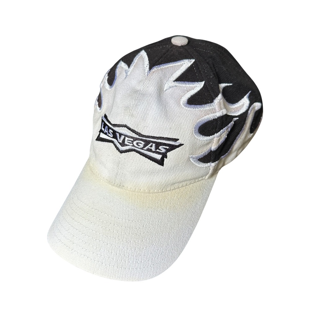 Vintage Las Vegas Flame Embroidered Hat Black White Souvenir Baseball Cap Y2K